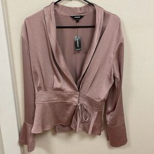 Express V-Neck Long Sleeve Wrap Top Light Mauve Small NWT